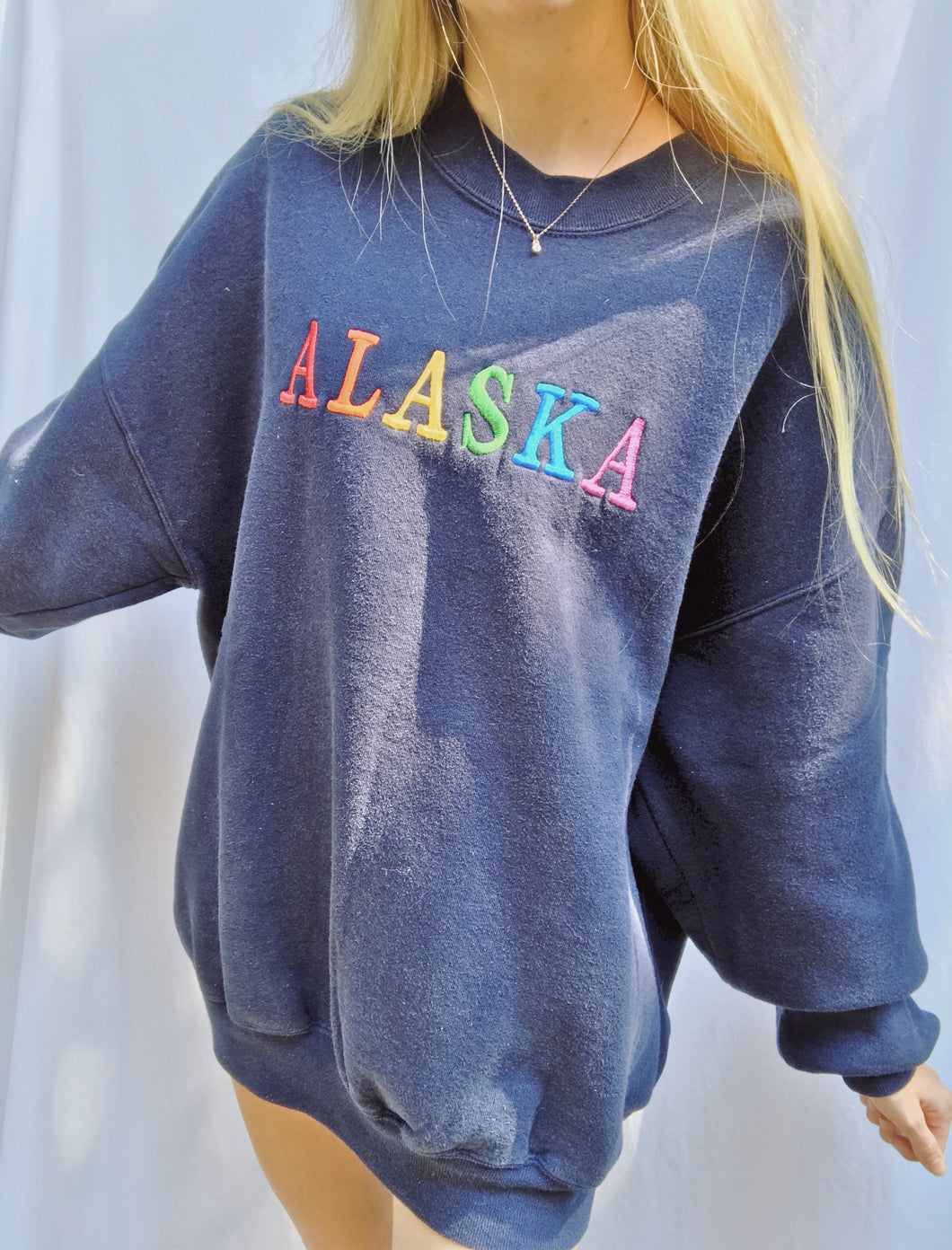 (L) Alaska Spell Out Embroidered Sweatshirt